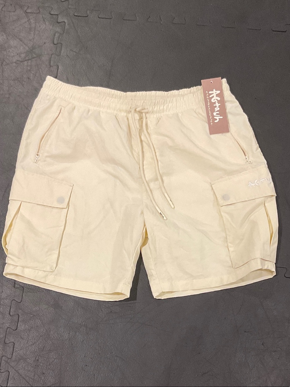 Men's Cream Cargo Shorts with Elastic Waist and Drawstring